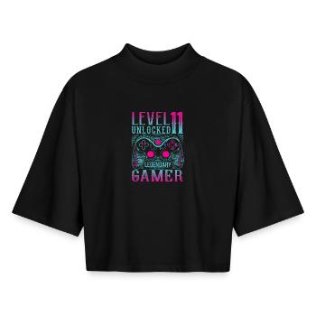 11. Geburtstag Level 11 Gamer Gaming Zocken - Boxy Frauen Recyceltes 1/2 Sleeved T-Shirt by Stanley/Stella - Schwarz - Vorne - AI Model Female 172 light (172cm)