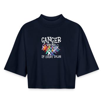 Sensibilisation au cancer Le cancer aspire toutes les couleurs - T-shirt femme coupe boxy recyclé manches mi-longues Stanley/Stella - marine - Devant - AI Model Female 172 light (172cm)