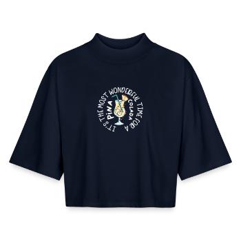 Weihnachtscocktail Pina Colada Tropical - Boxy Frauen Recyceltes 1/2 Sleeved T-Shirt by Stanley/Stella - Navy - Vorne - AI Model Female 172 light (172cm)