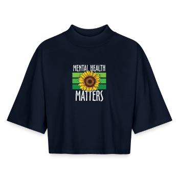 La santé mentale compte Tournesol vert - T-shirt femme coupe boxy recyclé manches mi-longues Stanley/Stella - marine - Devant - AI Model Female 172 light (172cm)