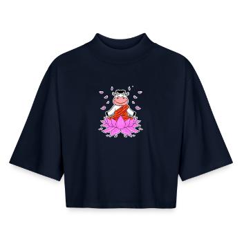 Yoga Cow - Boxy Women's Recycled 1/2 Sleeved T-Shirt by Stanley/Stella - navy - Front - AI Model Female 172 light (172cm)