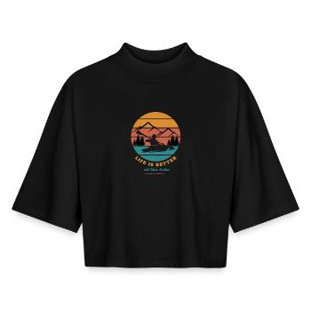 life is better at the lake - Rivers Sports - Boxy Women's Recycled 1/2 Sleeved T-Shirt by Stanley/Stella - black - Front - AI Model Female 172 light (172cm)