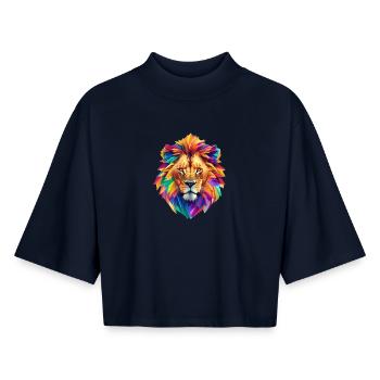 Tête de lion - T-shirt femme coupe boxy recyclé manches mi-longues Stanley/Stella - marine - Devant - AI Model Female 172 light (172cm)