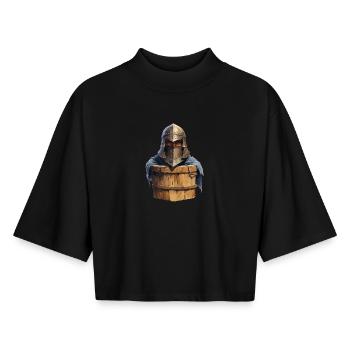 Knight in the Bucket – Design de RPG drôle - T-shirt femme coupe boxy recyclé manches mi-longues Stanley/Stella - noir - Devant - AI Model Female 172 light (172cm)