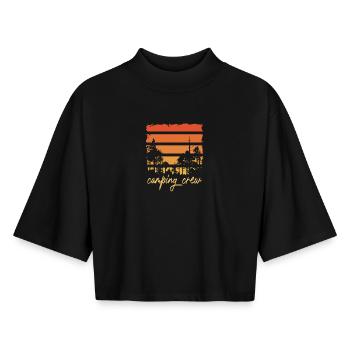 Camping Crew Zelt Abenteuer Camp Natur Camper Team - Boxy Frauen Recyceltes 1/2 Sleeved T-Shirt by Stanley/Stella - Schwarz - Vorne - AI Model Female 172 light (172cm)
