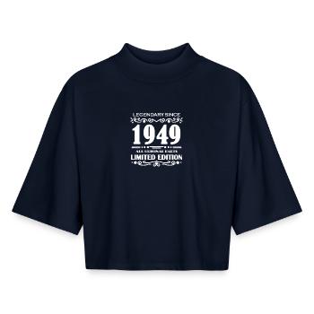 1949 - Jahrgang 1949 - Baujahr 1949 - Boxy Frauen Recyceltes 1/2 Sleeved T-Shirt by Stanley/Stella - Navy - Vorne - AI Model Female 172 light (172cm)