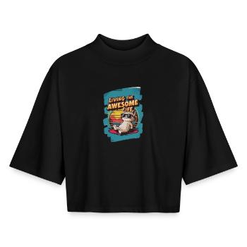 Live Chill Badass Katze - Boxy Frauen Recyceltes 1/2 Sleeved T-Shirt by Stanley/Stella - Schwarz - Vorne - AI Model Female 172 light (172cm)