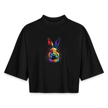 Bunny Rabbit Lover Hare Bunny Cute Bunnies - Boxy Women's Recycled 1/2 Sleeved T-Shirt by Stanley/Stella - black - Front - AI Model Female 172 light (172cm)
