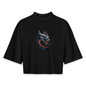 Drache Fabelwesen Dragon Liebhaber Feuer Drachen - Boxy Frauen Recyceltes 1/2 Sleeved T-Shirt by Stanley/Stella - Schwarz - Vorne - AI Model Female 172 light (172cm)