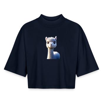 Alpaka Süßes Lama Farm Life Is Better With Alpakas - Boxy Frauen Recyceltes 1/2 Sleeved T-Shirt by Stanley/Stella - Navy - Vorne - AI Model Female 172 light (172cm)