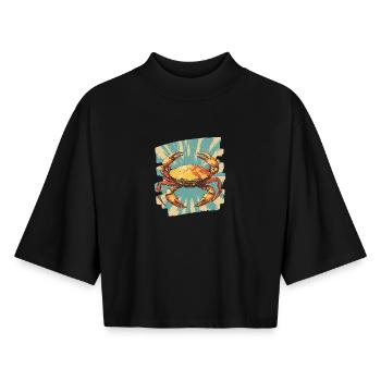 Crabe Rétro - T-shirt femme coupe boxy recyclé manches mi-longues Stanley/Stella - noir - Devant - AI Model Female 172 light (172cm)