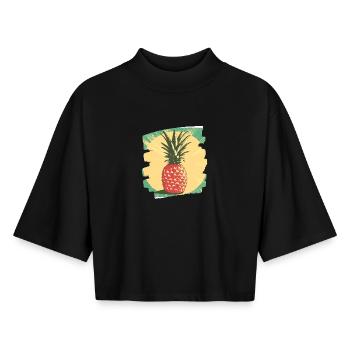 Ananas - Boxy Frauen Recyceltes 1/2 Sleeved T-Shirt by Stanley/Stella - Schwarz - Vorne - AI Model Female 172 light (172cm)