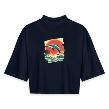 Dolphin - Boxy Women's Recycled 1/2 Sleeved T-Shirt by Stanley/Stella - navy - Front - AI Model Female 172 light (172cm)