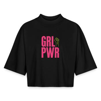 Femmes Pouvoir GRL PWR Fille Patriarcat Féminisme - T-shirt femme coupe boxy recyclé manches mi-longues Stanley/Stella - noir - Devant - AI Model Female 172 light (172cm)