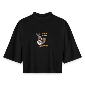 Hornist liebt Horn Waldhorn spielen im Orchester - Boxy Frauen Recyceltes 1/2 Sleeved T-Shirt by Stanley/Stella - Schwarz - Vorne - AI Model Female 172 light (172cm)