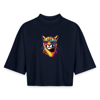 Panther Leopard Big Cat Cute Big Cat Cats - Boxy Women's Recycled 1/2 Sleeved T-Shirt by Stanley/Stella - navy - Front - AI Model Female 172 light (172cm)