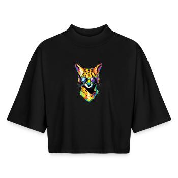 Serval Big Cat Africa Savannah Leopard Cats - Boxy Women's Recycled 1/2 Sleeved T-Shirt by Stanley/Stella - black - Front - AI Model Female 172 light (172cm)