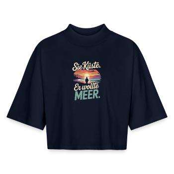 You Coast He Wanted Sea Beach Love Wave Surfer - Boxy Women's Recycled 1/2 Sleeved T-Shirt by Stanley/Stella - navy - Front - AI Model Female 172 light (172cm)