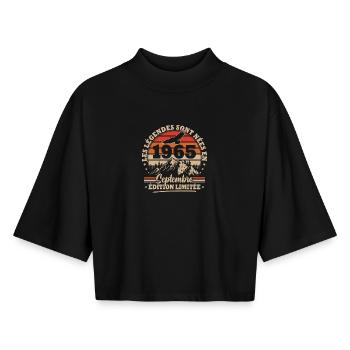 Vintage Cadeau Anniversaire Nées En Septembre 1965 - T-shirt femme coupe boxy recyclé manches mi-longues Stanley/Stella - noir - Devant - AI Model Female 172 light (172cm)