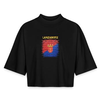 Lanzarote flag design with wave pattern - Boxy Women's Recycled 1/2 Sleeved T-Shirt by Stanley/Stella - black - Front - AI Model Female 172 light (172cm)