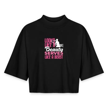 Tennis Player Beauty And Beast - Boxy Women's Recycled 1/2 Sleeved T-Shirt by Stanley/Stella - black - Front - AI Model Female 172 light (172cm)