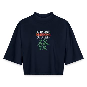 Glück Und Mahjong Ist Ein Witz - Boxy Frauen Recyceltes 1/2 Sleeved T-Shirt by Stanley/Stella - Navy - Vorne - AI Model Female 172 light (172cm)