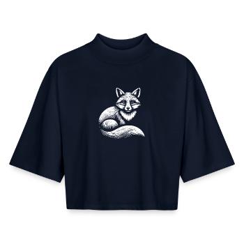 Fuchs Illustration in Schwarz-Weiß - Boxy Frauen Recyceltes 1/2 Sleeved T-Shirt by Stanley/Stella - Navy - Vorne - AI Model Female 172 light (172cm)