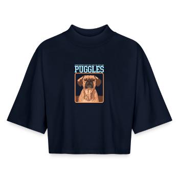 Puggle Hunde Hundebesitzer Hundehalter Geschenk - Boxy Frauen Recyceltes 1/2 Sleeved T-Shirt by Stanley/Stella - Navy - Vorne - AI Model Female 172 light (172cm)