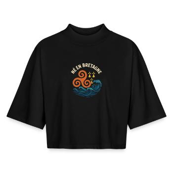 Born in Brittany Triskel Breton identity - Boxy Women's Recycled 1/2 Sleeved T-Shirt by Stanley/Stella - black - Front - AI Model Female 172 light (172cm)
