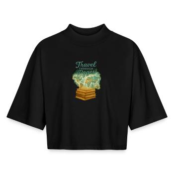 Voyagez à travers les pages des livres de cartes du monde - T-shirt femme coupe boxy recyclé manches mi-longues Stanley/Stella - noir - Devant - AI Model Female 172 light (172cm)