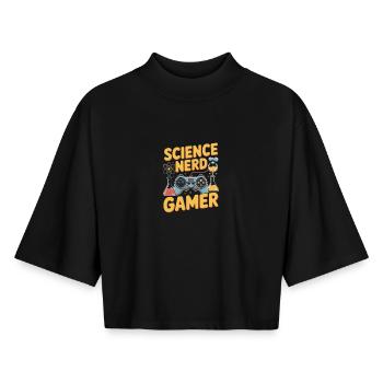 Science Nerd Gamer Controller Chemistry Physics - Boxy Women's Recycled 1/2 Sleeved T-Shirt by Stanley/Stella - black - Front - AI Model Female 172 light (172cm)