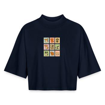 Adorable Puppy Dog Collection with Love Motif - Boxy Women's Recycled 1/2 Sleeved T-Shirt by Stanley/Stella - navy - Front - AI Model Female 172 light (172cm)