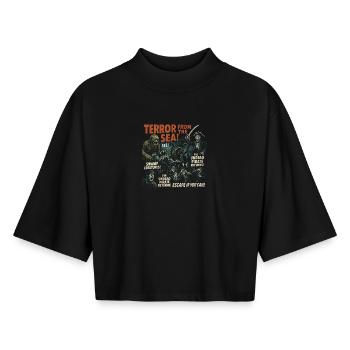 Terror from the Sea Horror Movie Poster Halloween - Boxy Women's Recycled 1/2 Sleeved T-Shirt by Stanley/Stella - black - Front - AI Model Female 172 light (172cm)