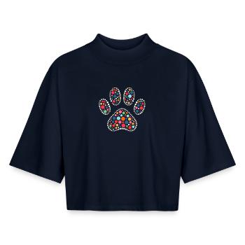 Fleckiges T-Shirt Dot Mosaic Pfotenabdruck - Boxy Frauen Recyceltes 1/2 Sleeved T-Shirt by Stanley/Stella - Navy - Vorne - AI Model Female 172 light (172cm)