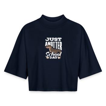Sea Otter Cartoon School Day - Boxy Women's Recycled 1/2 Sleeved T-Shirt by Stanley/Stella - navy - Front - AI Model Female 172 light (172cm)