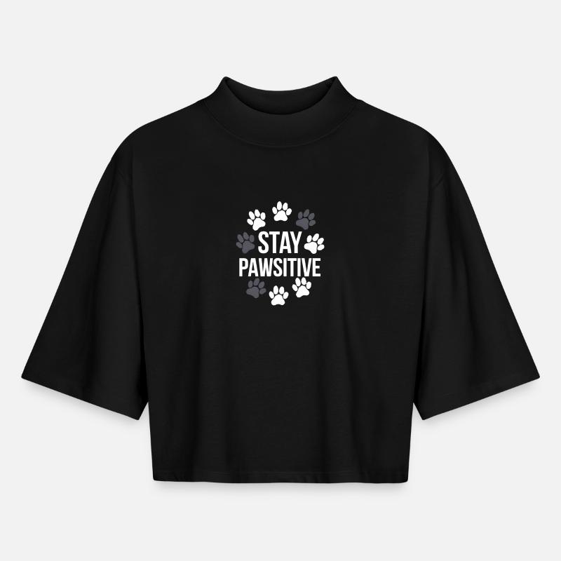 Stay Pawsitive Pawprints Tee - Boxy Women's Recycled 1/2 Sleeved T-Shirt by Stanley/Stella - black
