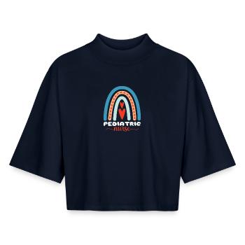 Infirmière pédiatrique Étudiante en soins infirmiers - T-shirt femme coupe boxy recyclé manches mi-longues Stanley/Stella - marine - Devant - AI Model Female 172 light (172cm)