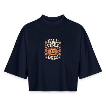 Fall Vibes Only Fall Pumpkin Halloween Mood - Boxy Women's Recycled 1/2 Sleeved T-Shirt by Stanley/Stella - navy - Front - AI Model Female 172 light (172cm)