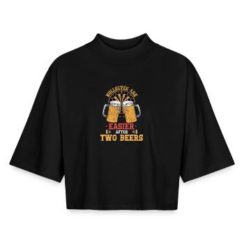 Deux bières Bullseyes - T-shirt femme coupe boxy recyclé manches mi-longues Stanley/Stella - noir - Devant - AI Model Female 172 light (172cm)