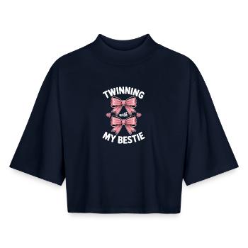 Beste Freundin Spruch Lustige Partnerlook Geschenk - Boxy Frauen Recyceltes 1/2 Sleeved T-Shirt by Stanley/Stella - Navy - Vorne - AI Model Female 172 light (172cm)