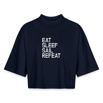 Nautic Design Manger Dormir Naviguer Répéter - T-shirt femme coupe boxy recyclé manches mi-longues Stanley/Stella - marine - Devant - AI Model Female 172 light (172cm)