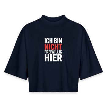 I'm Not Here Voluntarily Anti Smalltalk Office - Boxy Women's Recycled 1/2 Sleeved T-Shirt by Stanley/Stella - navy - Front - AI Model Female 172 light (172cm)