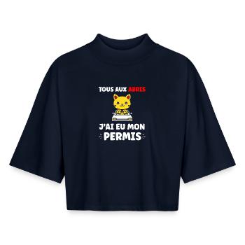 jeune permis, jeune conducteur, permis de conduire - T-shirt femme coupe boxy recyclé manches mi-longues Stanley/Stella - marine - Devant - AI Model Female 172 light (172cm)