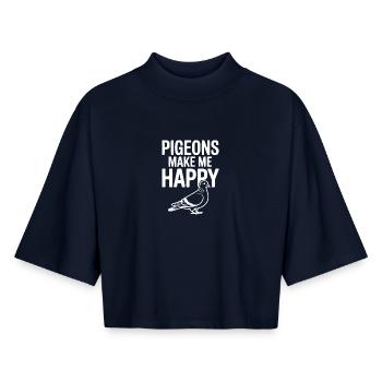 Pigeons Make Me Happy - Boxy Women's Recycled 1/2 Sleeved T-Shirt by Stanley/Stella - navy - Front - AI Model Female 172 light (172cm)