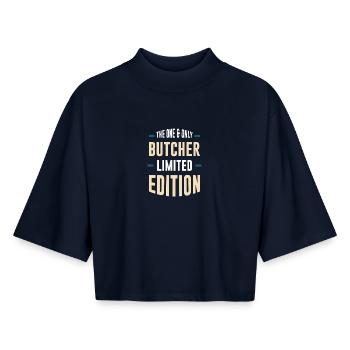 Der Einzige Schlachter Limited Edition - Boxy Frauen Recyceltes 1/2 Sleeved T-Shirt by Stanley/Stella - Navy - Vorne - AI Model Female 172 light (172cm)
