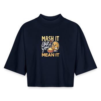 Taters Over Haters Potato - Boxy Women's Recycled 1/2 Sleeved T-Shirt by Stanley/Stella - navy - Front - AI Model Female 172 light (172cm)