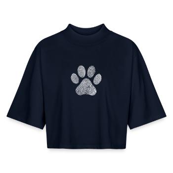 Chat Amoureux des animaux Illustration Chien - T-shirt femme coupe boxy recyclé manches mi-longues Stanley/Stella - marine - Devant - AI Model Female 172 light (172cm)