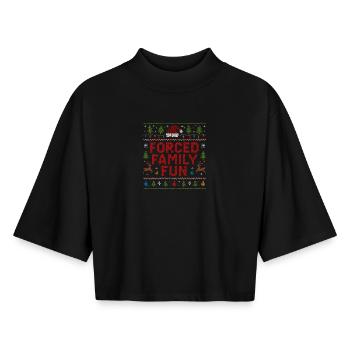 Amusement familial forcé Humour de Noël en temps de Noël - T-shirt femme coupe boxy recyclé manches mi-longues Stanley/Stella - noir - Devant - AI Model Female 172 light (172cm)