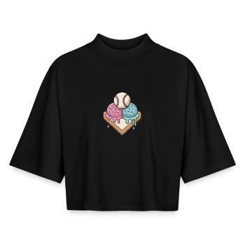Glace de baseball avec des vermicelles sur le marbre - T-shirt femme coupe boxy recyclé manches mi-longues Stanley/Stella - noir - Devant - AI Model Female 172 light (172cm)