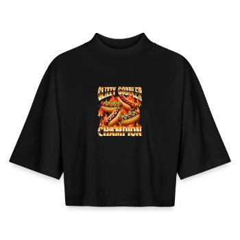 Glizzy Gobbler Champion Funny Hot Dog Lover - Boxy Women's Recycled 1/2 Sleeved T-Shirt by Stanley/Stella - black - Front - AI Model Female 172 light (172cm)